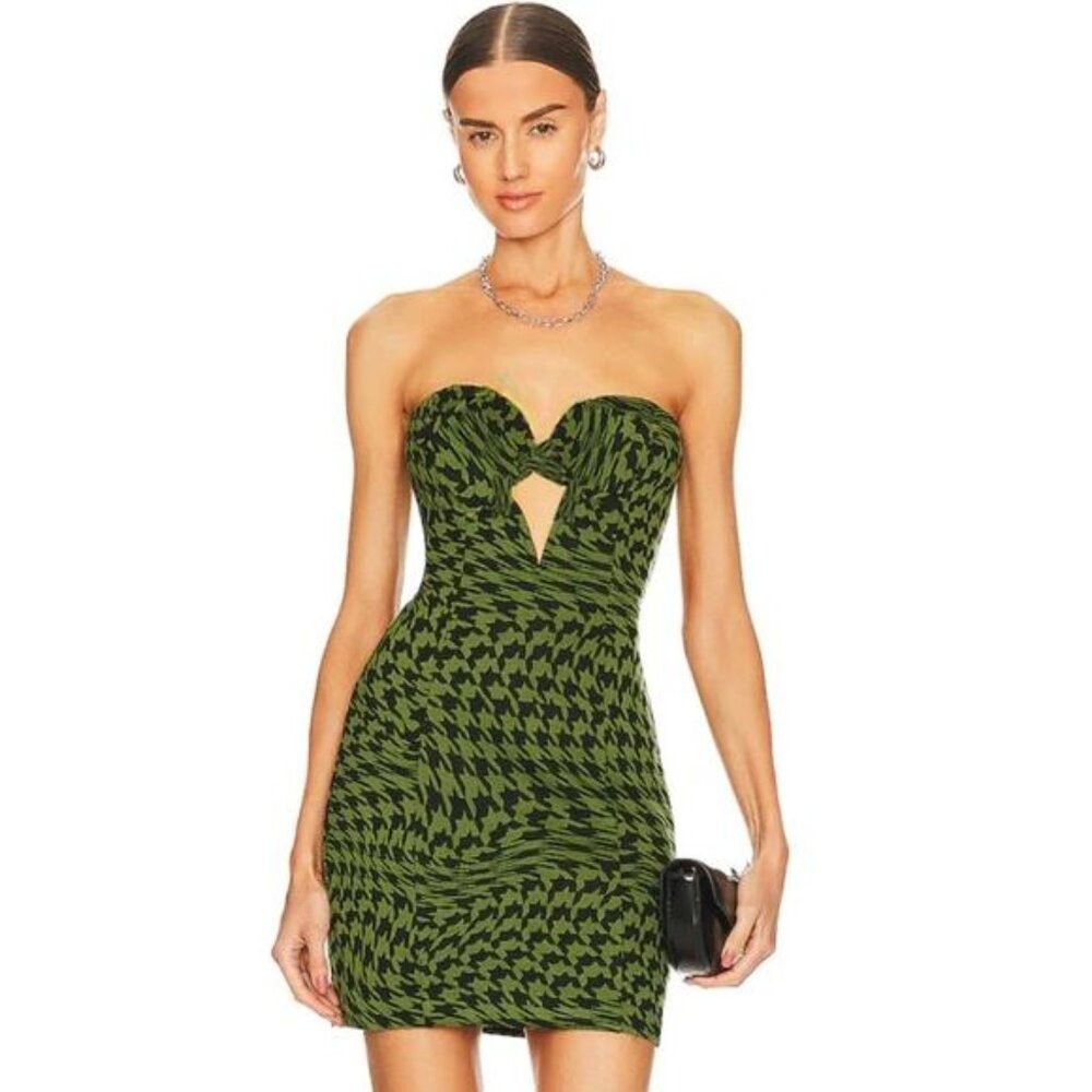 Camila Coelho Riley Mini Dress in Green and Black NWOT Size Small